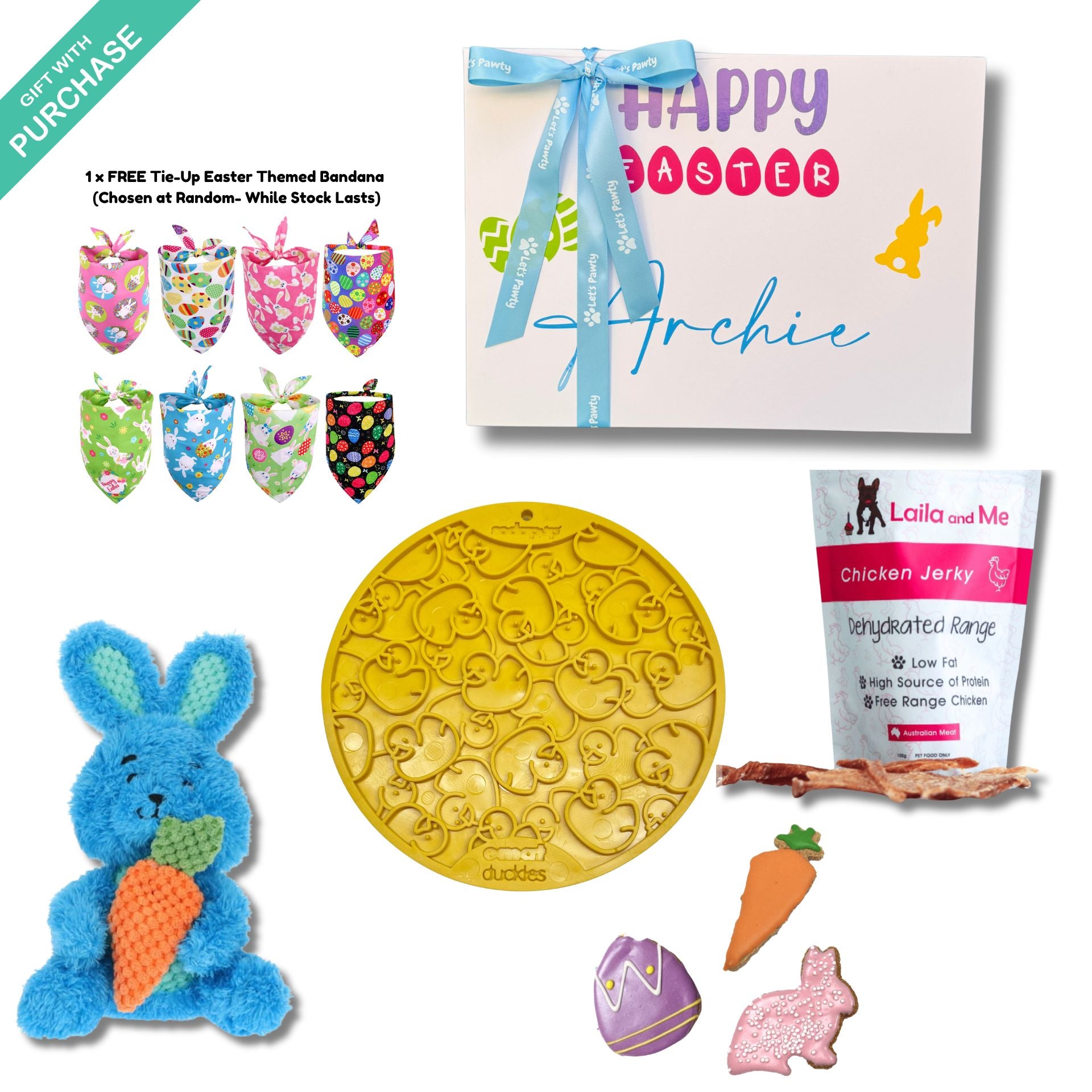 Bunny personalised dog gift box, let's pawty