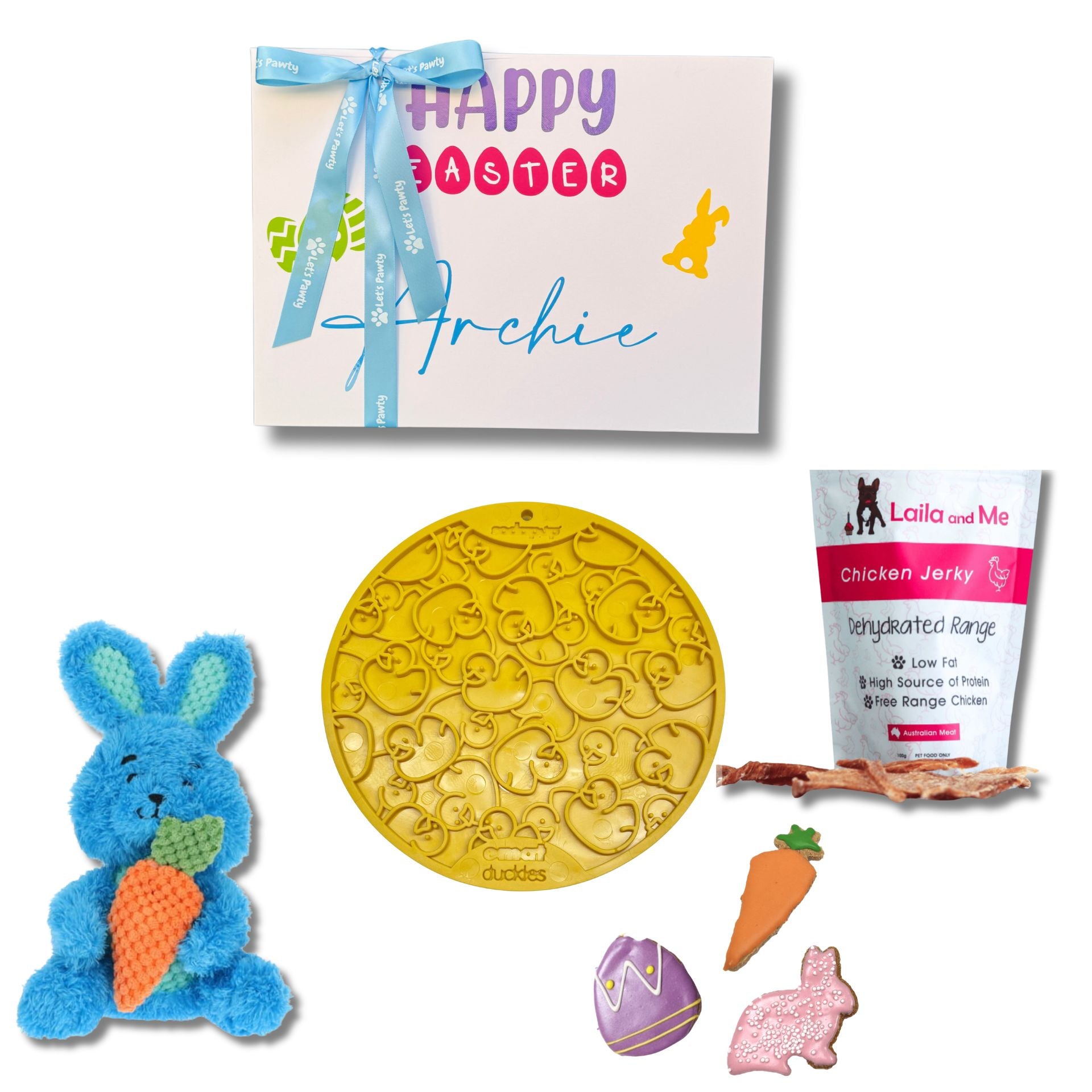 Bunny personalised dog gift box, let's pawty