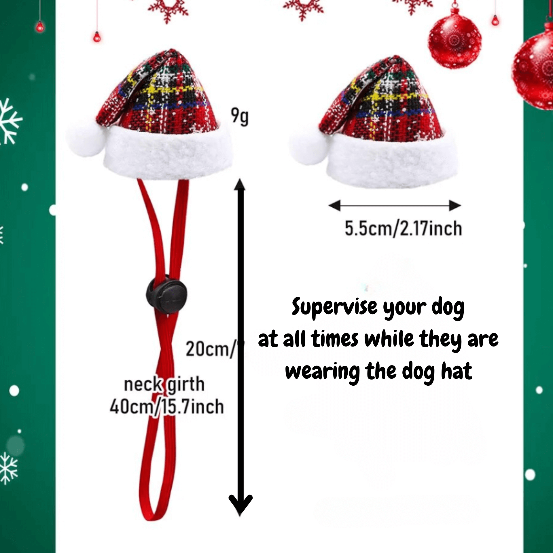 Santa style dog hat red plaid christmas themed, let's pawty