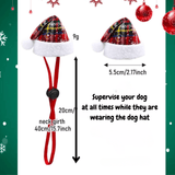 Santa style dog hat red plaid christmas themed, let's pawty