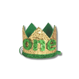 gold glitter dog party hat with one