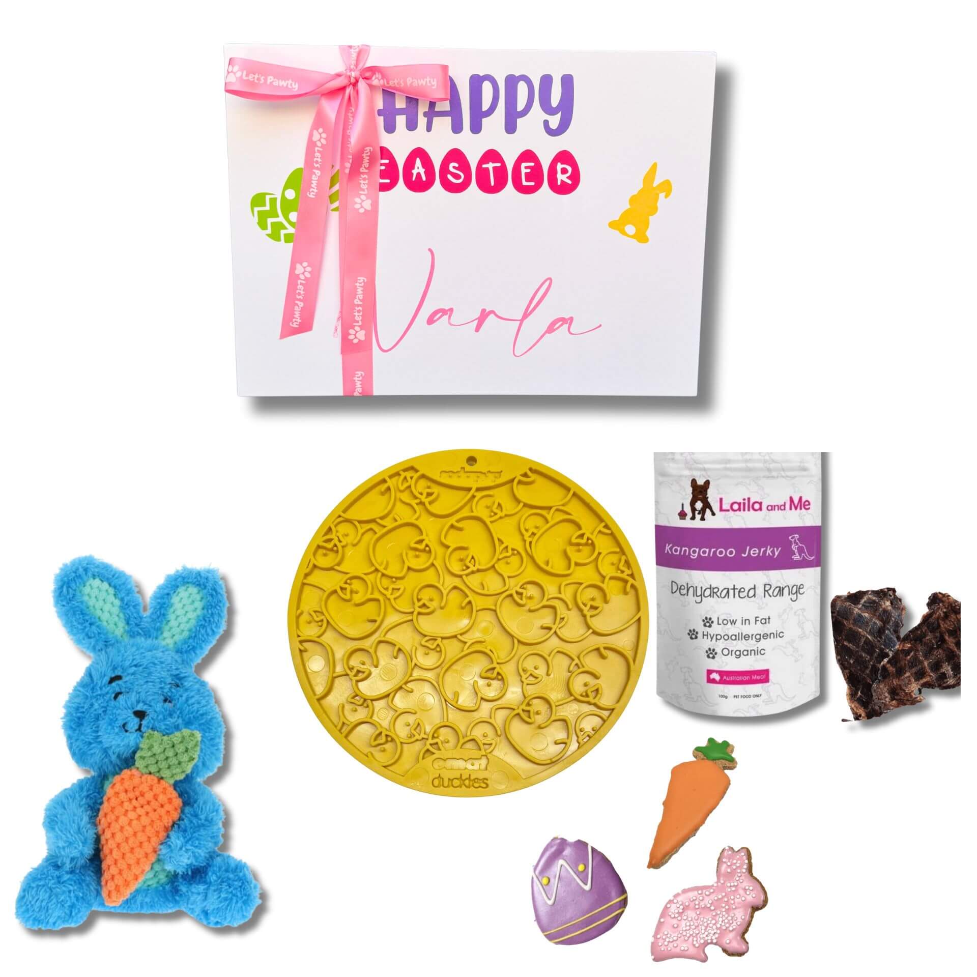 Bunny personalised dog gift box, let's pawty