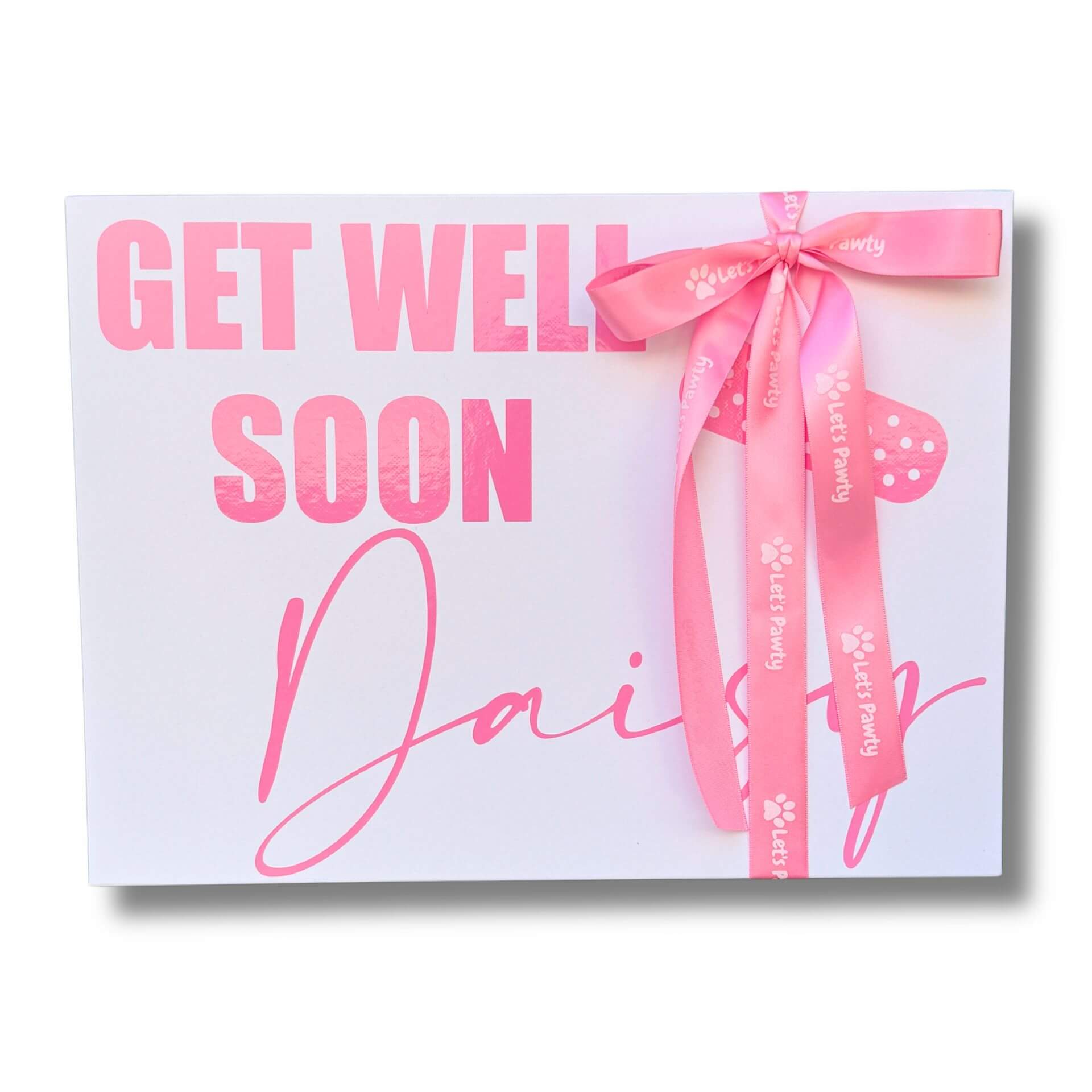 get well soon pink dog gift box, let's pawty