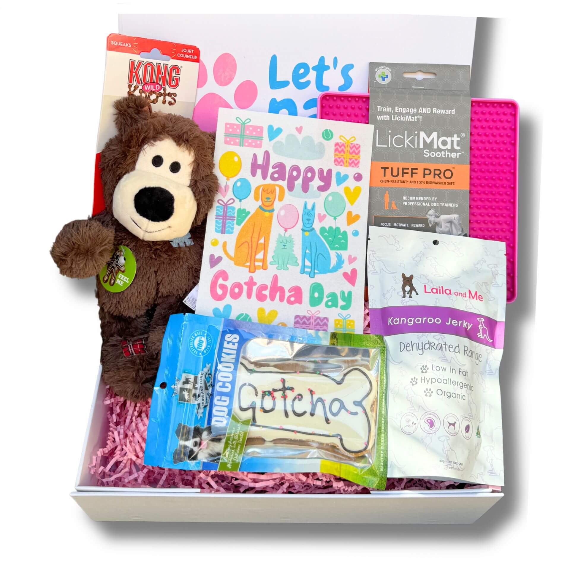 Happy Gotcha Day personalised dog gift box let's pawty