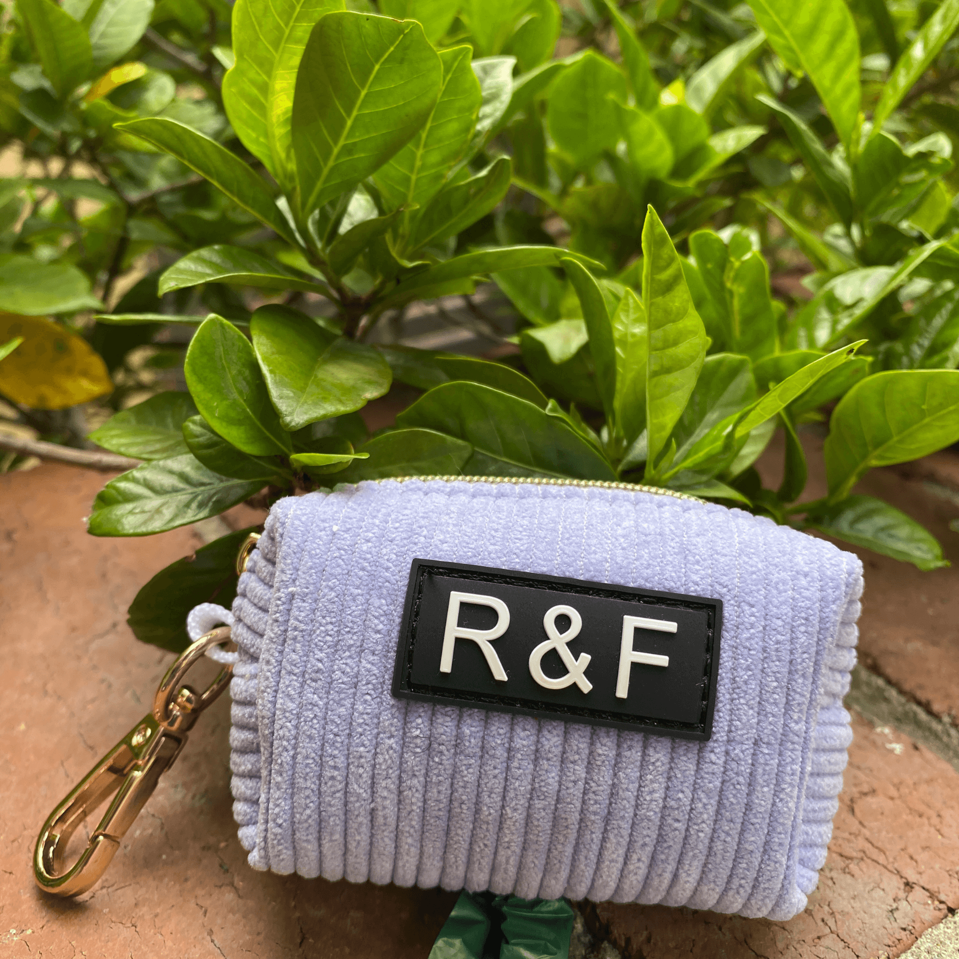 Lavender dog harness, dog leash and poop bag holder