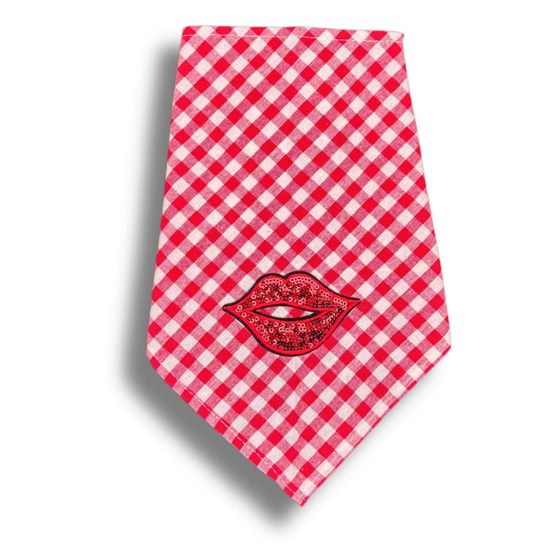 Red gingham hot lips dog bandana let's pawty