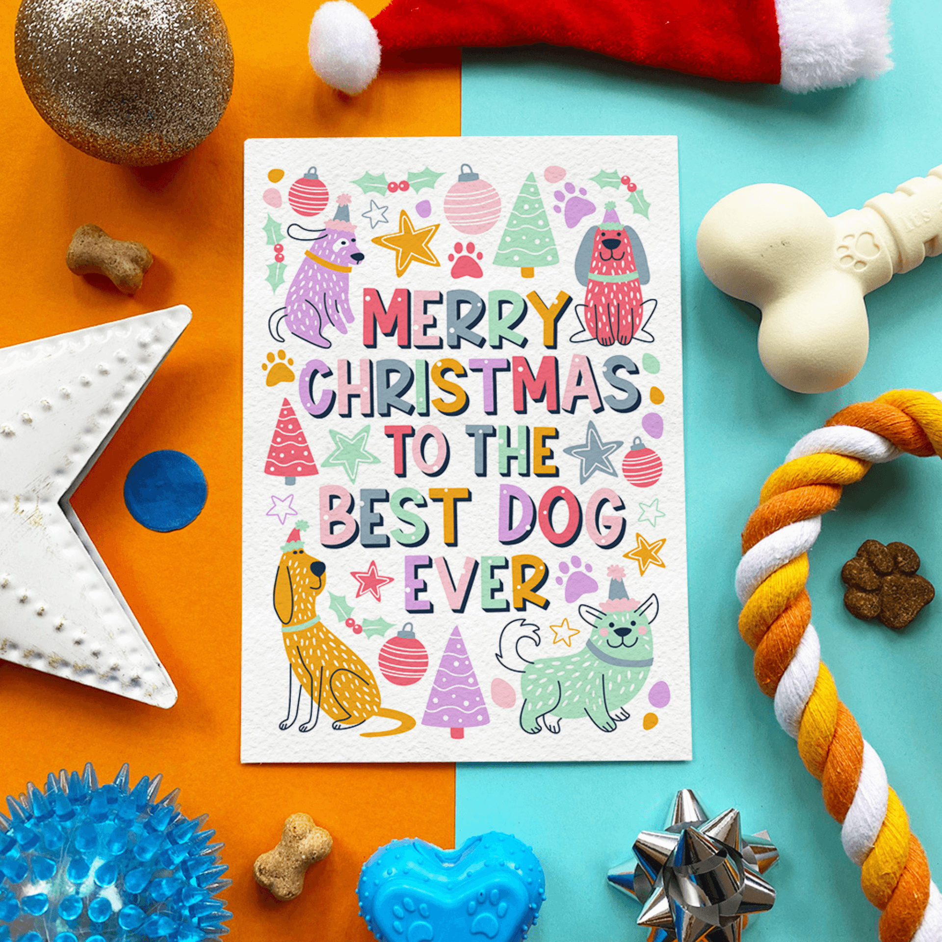 Edible dog christmas card scoff paper, let's pawty