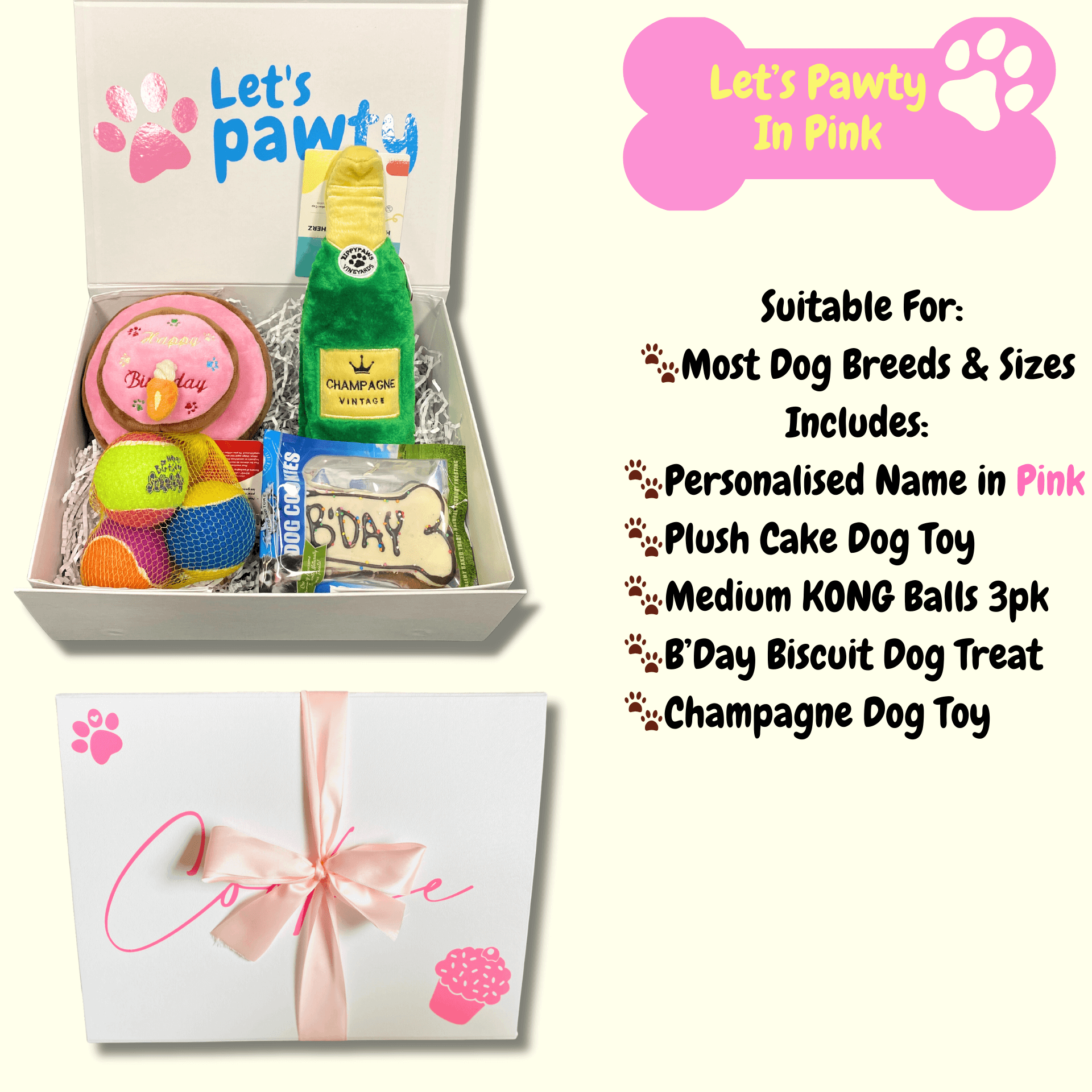 Personalised dog party gift box ,let's pawty 