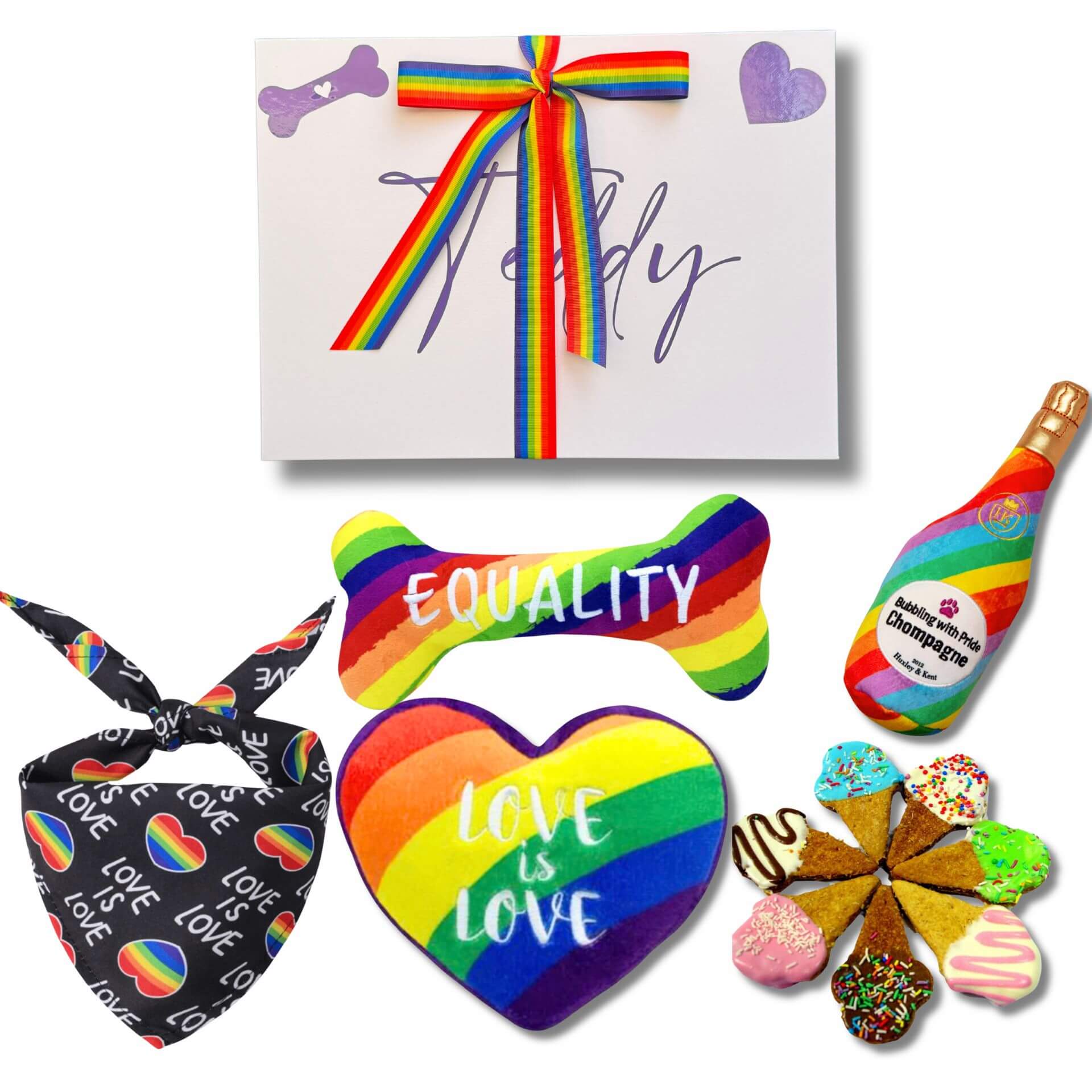 Pride themed doggie gift box