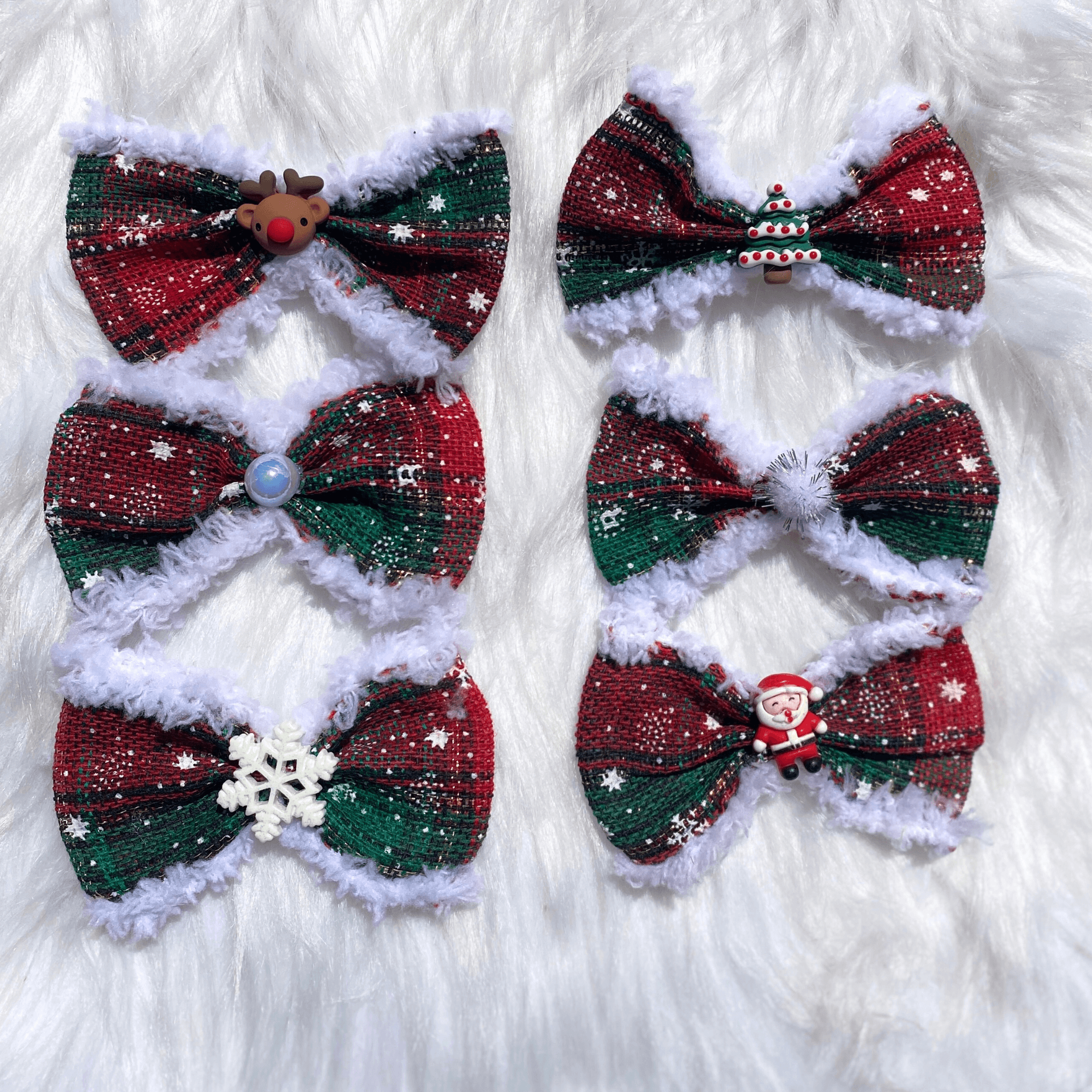 Dog bow over the collar accessory red and green plaid, let's pawty