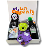 Halloween personalised dog gift box, dog toys, dog treats, bandana