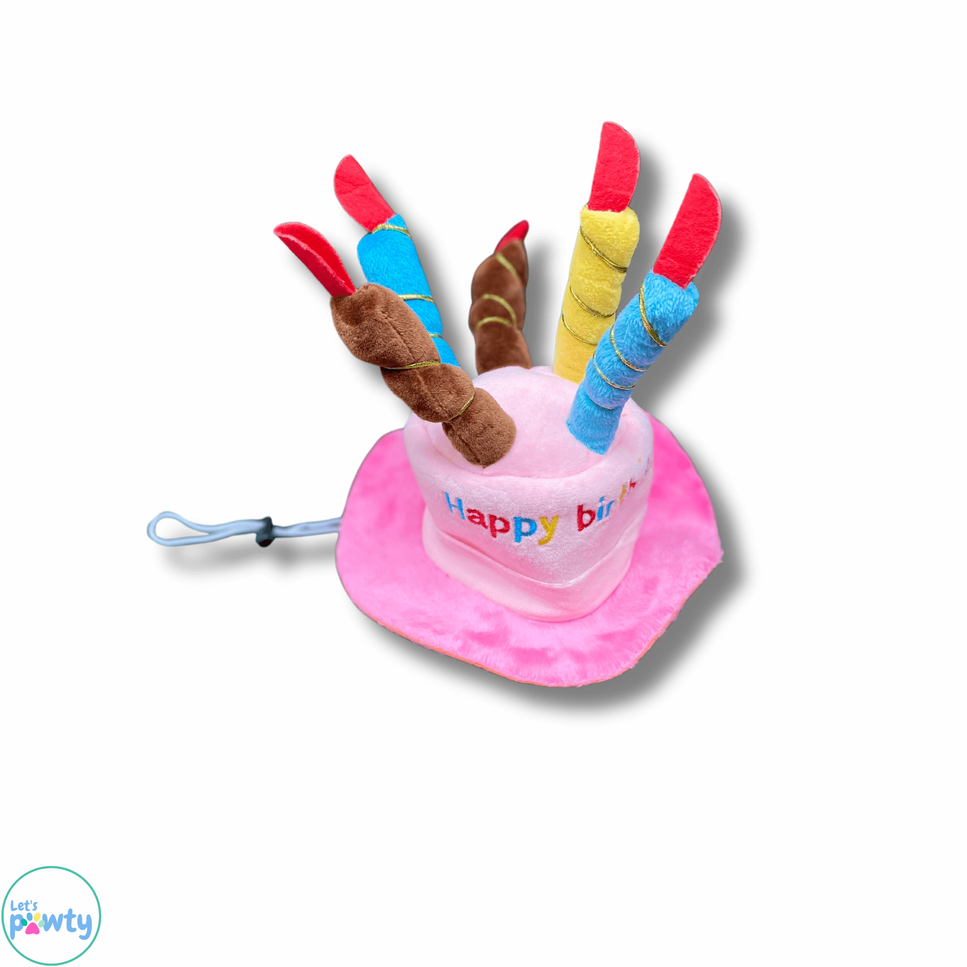Happy birthday plush hat with candles for dogs or cat in blue or pink