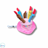 Happy birthday plush hat with candles for dogs or cat in blue or pink