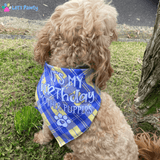 It's my birthday mother puppets, reversible dog bandana, tie up let's pawty