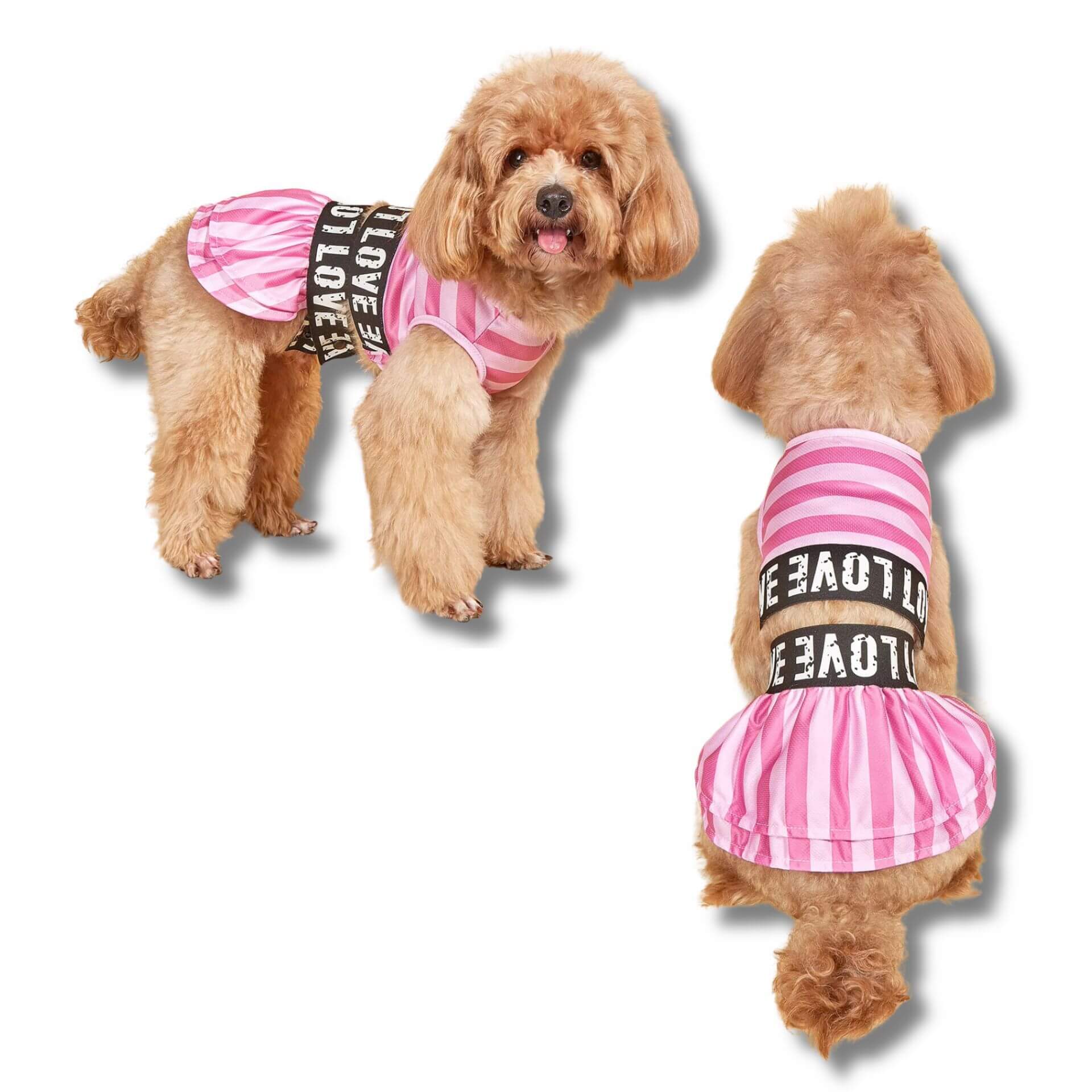 pink love dog dress, small dog