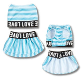 blue striped dog dress let's pawty