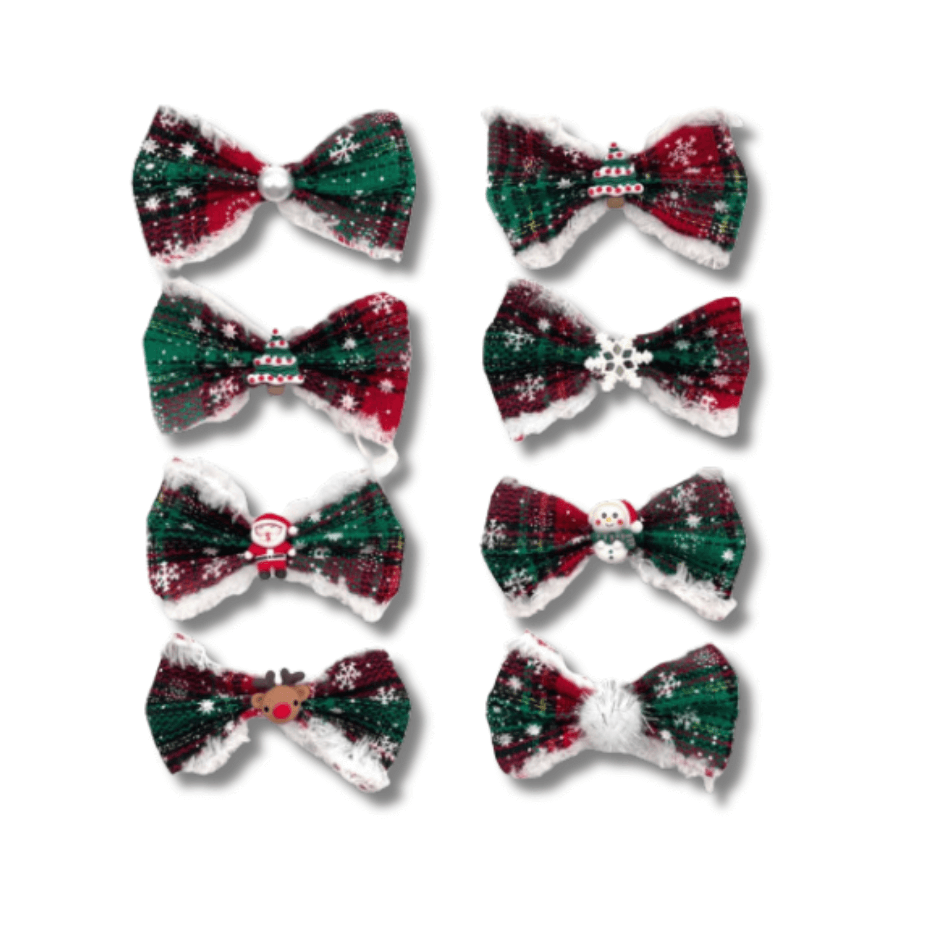 Dog bow over the collar accessory red and green plaid, let's pawty