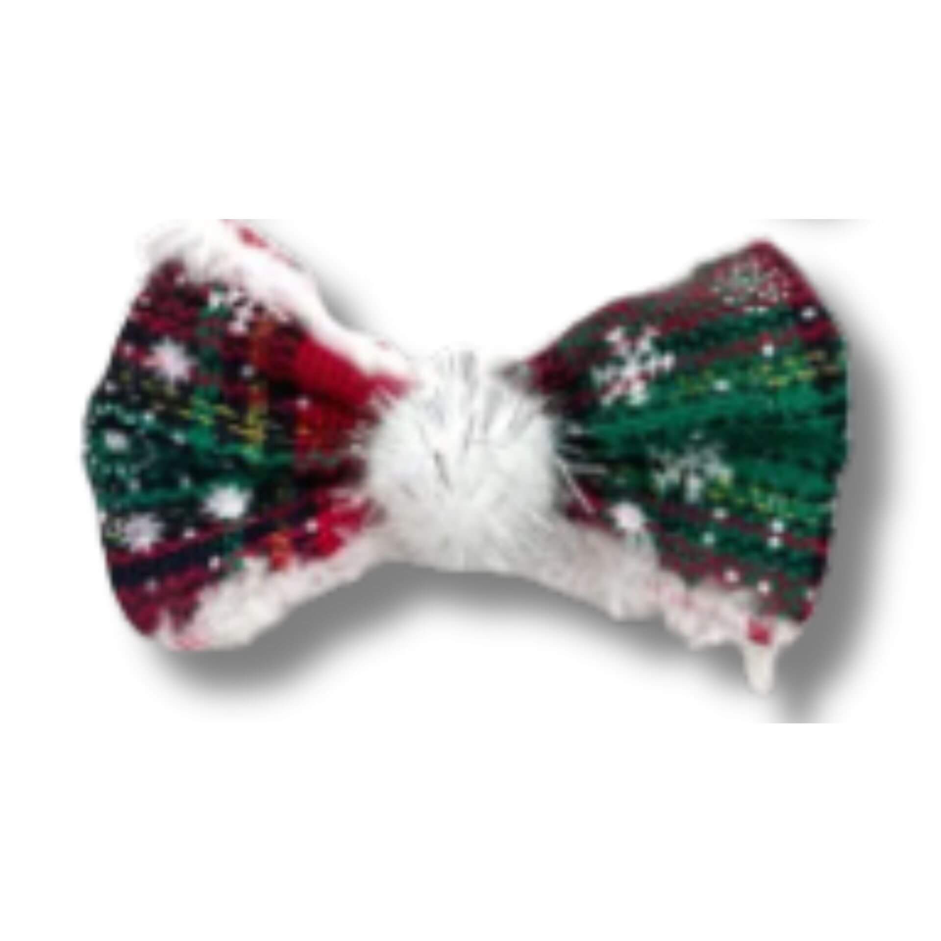 Dog bow over the collar accessory red and green plaid, let's pawty
