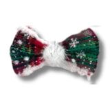 Dog bow over the collar accessory red and green plaid, let's pawty