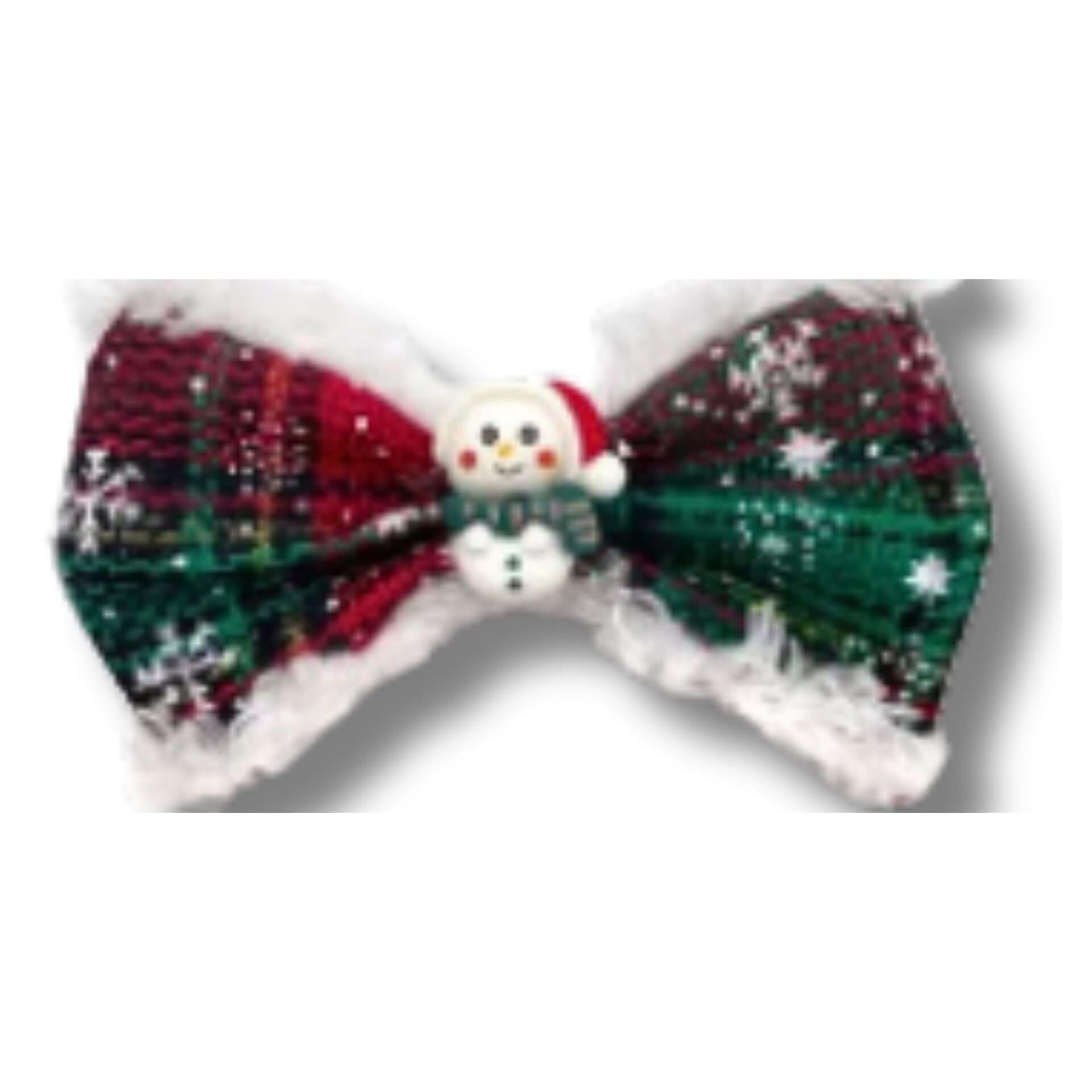 Dog bow over the collar accessory red and green plaid, let's pawty