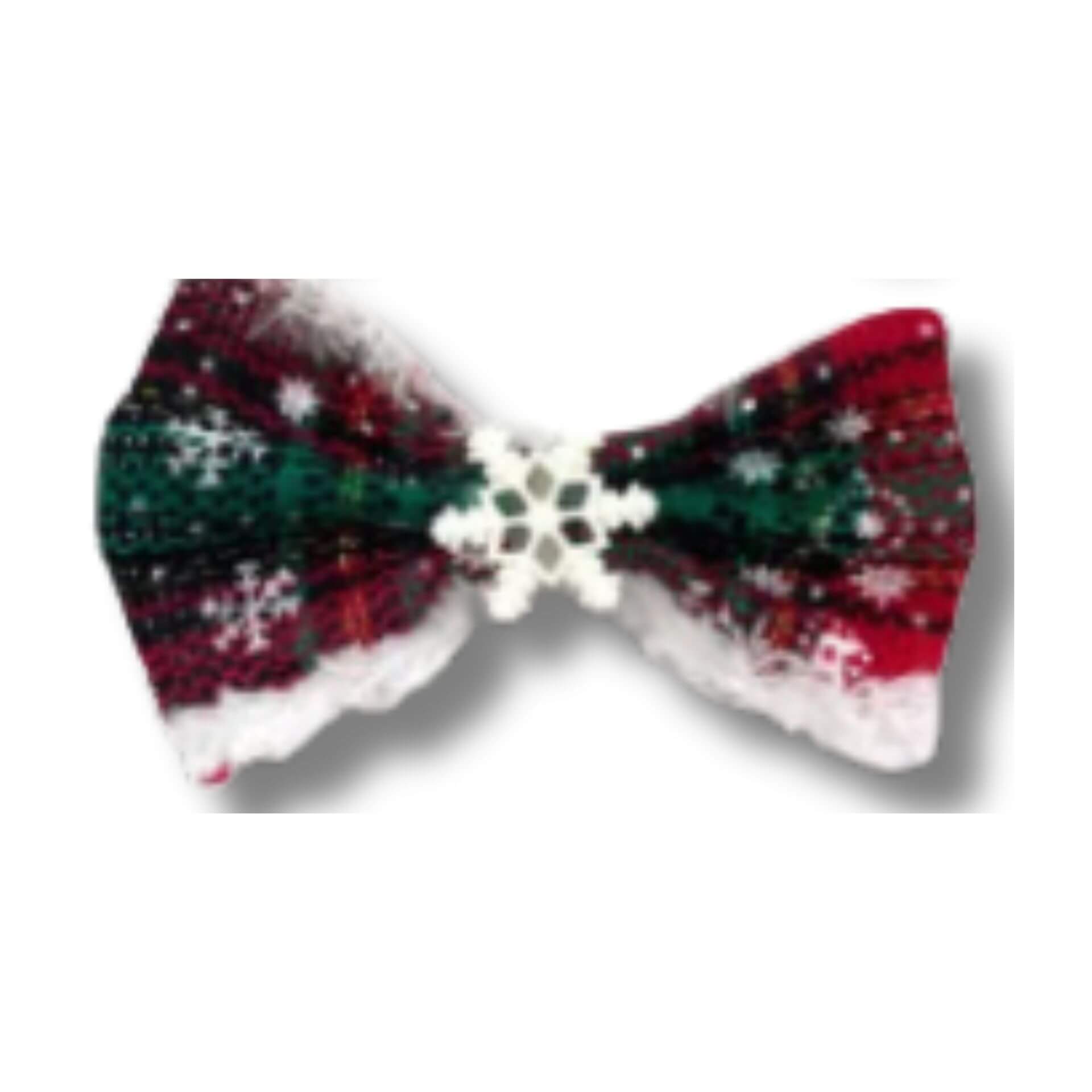 Dog bow over the collar accessory red and green plaid, let's pawty