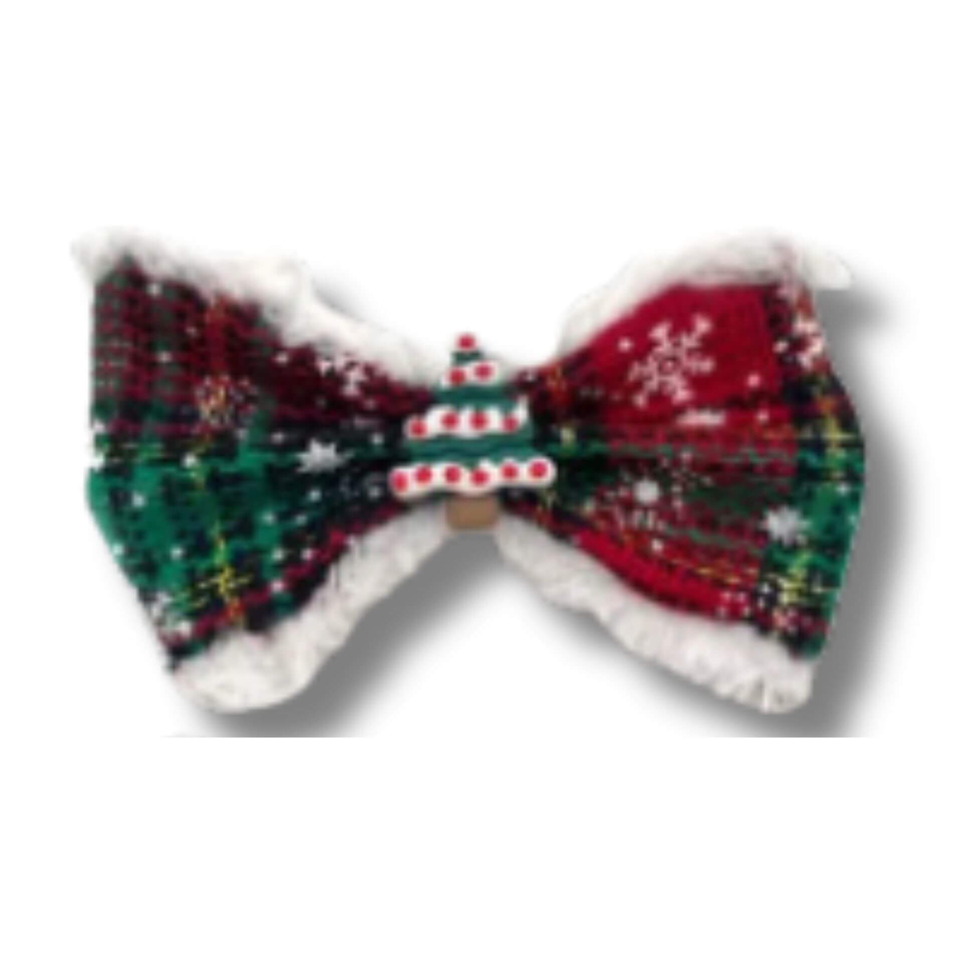 Dog bow over the collar accessory red and green plaid, let's pawty