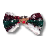 Dog bow over the collar accessory red and green plaid, let's pawty