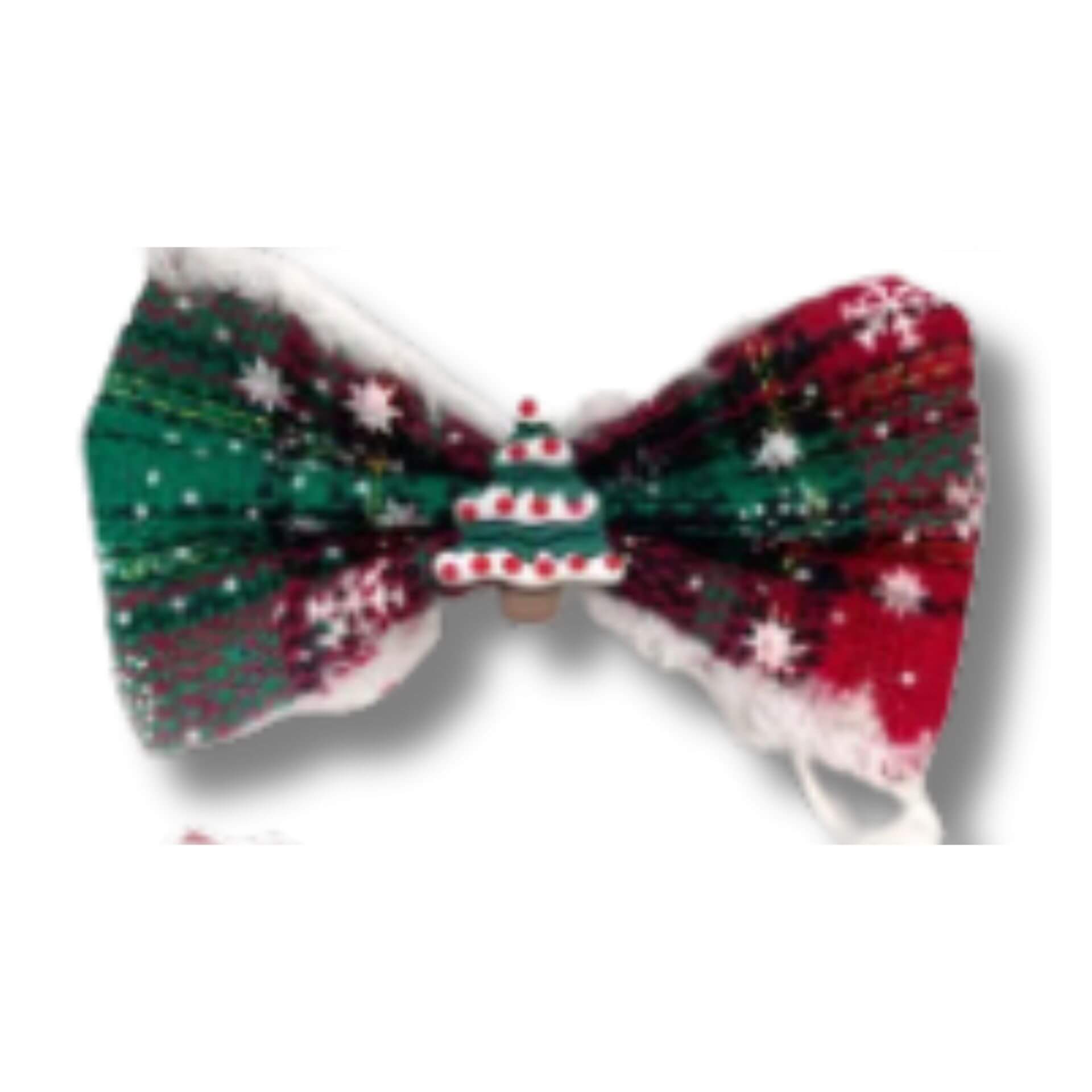 Dog bow over the collar accessory red and green plaid, let's pawty