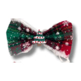 Dog bow over the collar accessory red and green plaid, let's pawty
