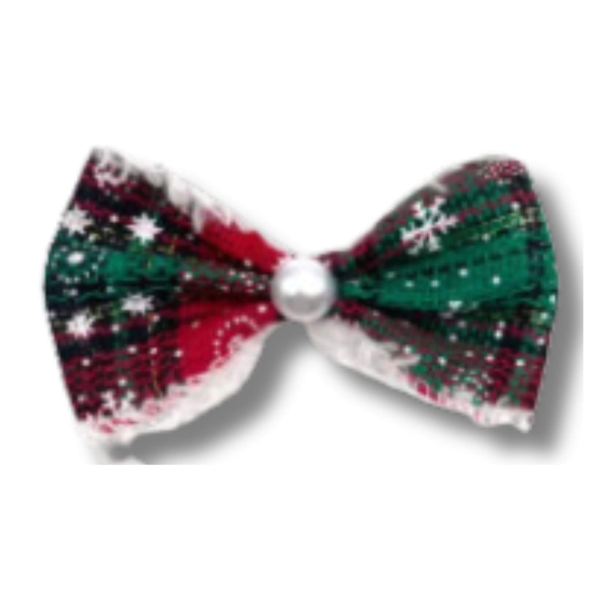 Dog bow over the collar accessory red and green plaid, let's pawty