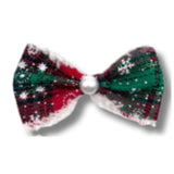 Dog bow over the collar accessory red and green plaid, let's pawty