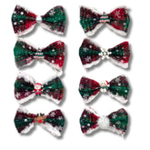Dog bow over the collar accessory red and green plaid, let's pawty