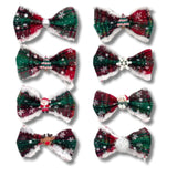 Dog bow over the collar accessory red and green plaid, let's pawty