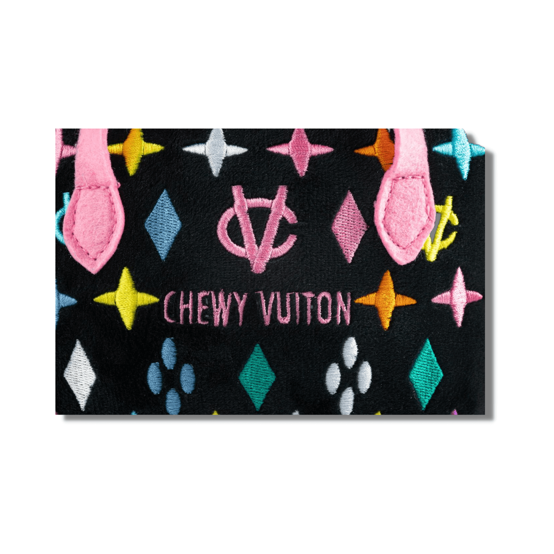 Designer parody dog toy, plush Chewy Vuiton Let's Pawty