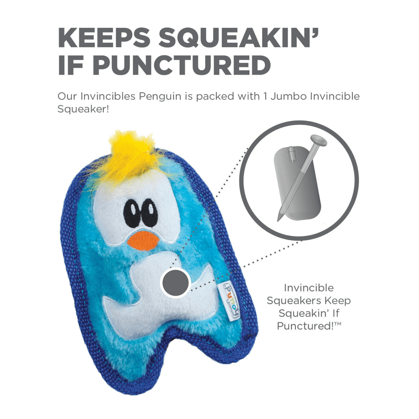 Penguin invincible and durable dog toy for ruffer play, let's pawty