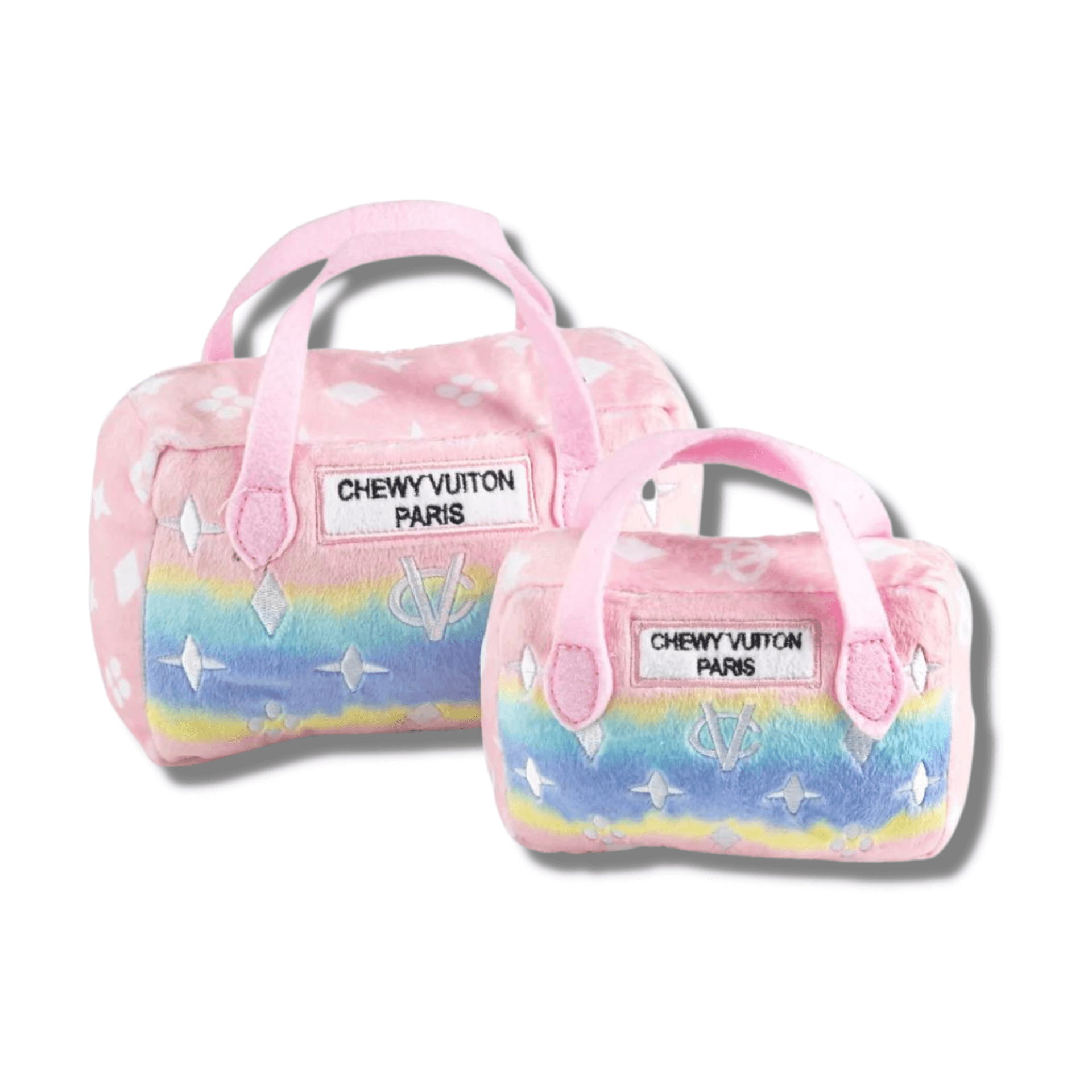 Designer parody ombre handbag dog toy, let's pawty