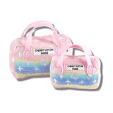 Designer parody ombre handbag dog toy, let's pawty