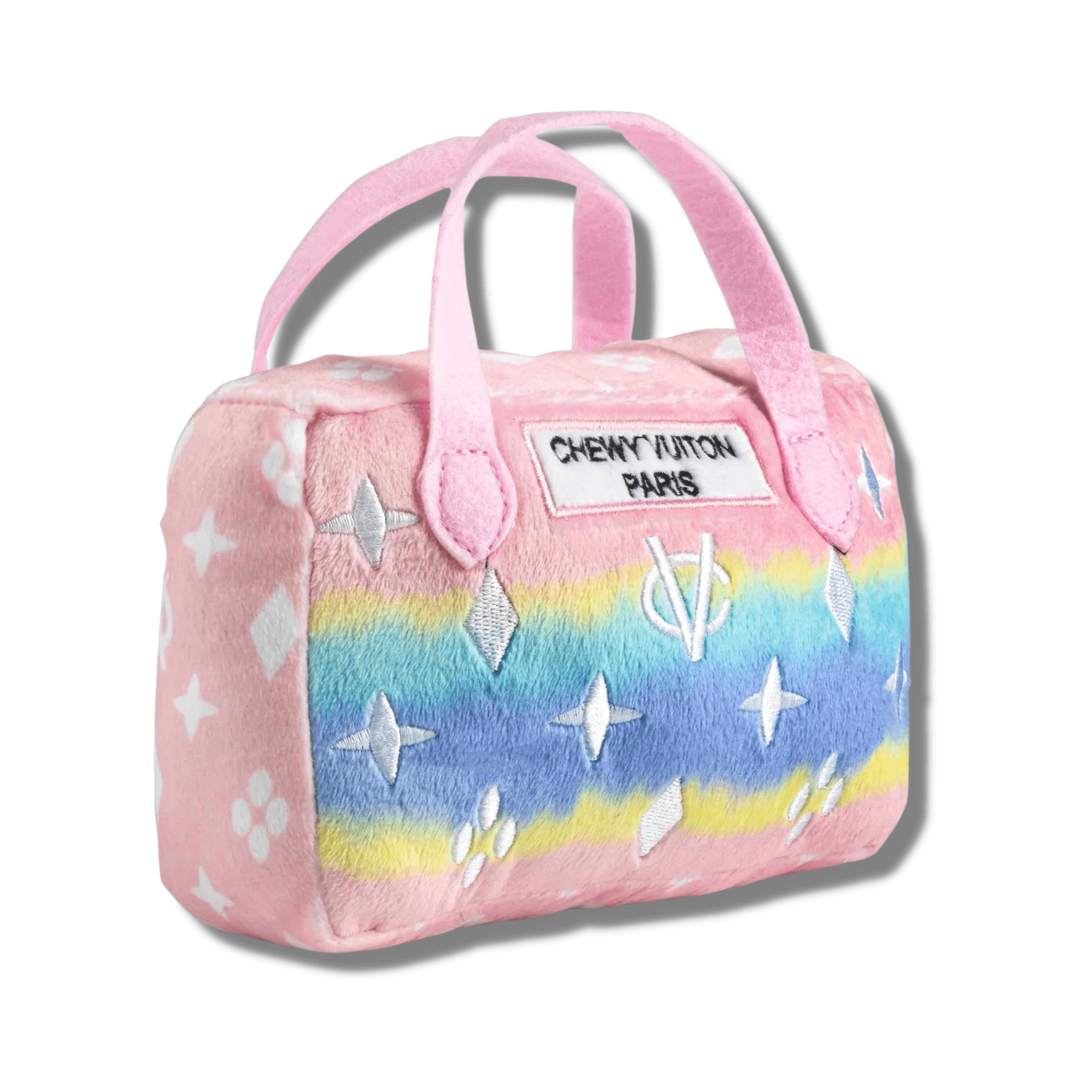 Designer parody ombre handbag dog toy, let's pawty