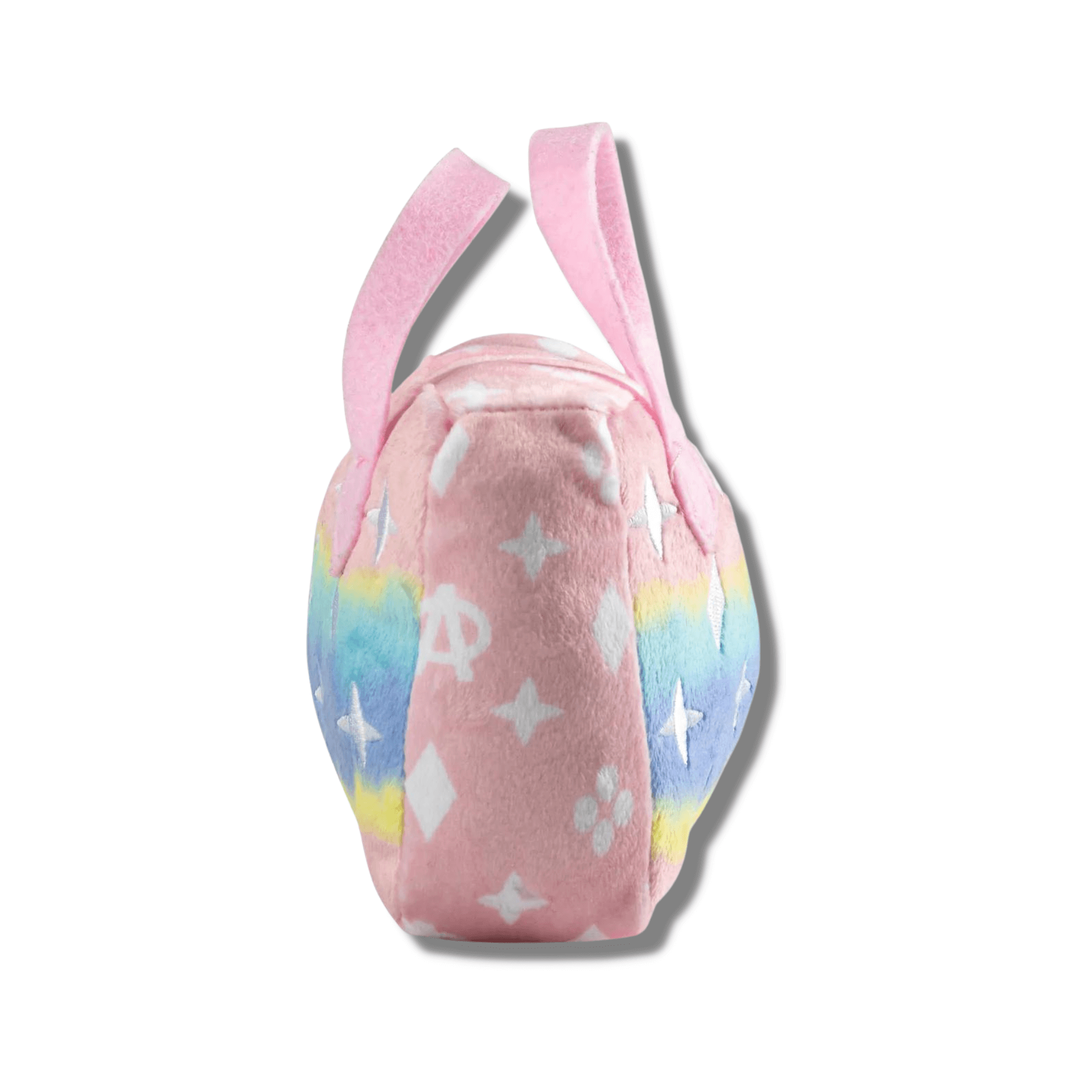 Designer parody ombre handbag dog toy, let's pawty