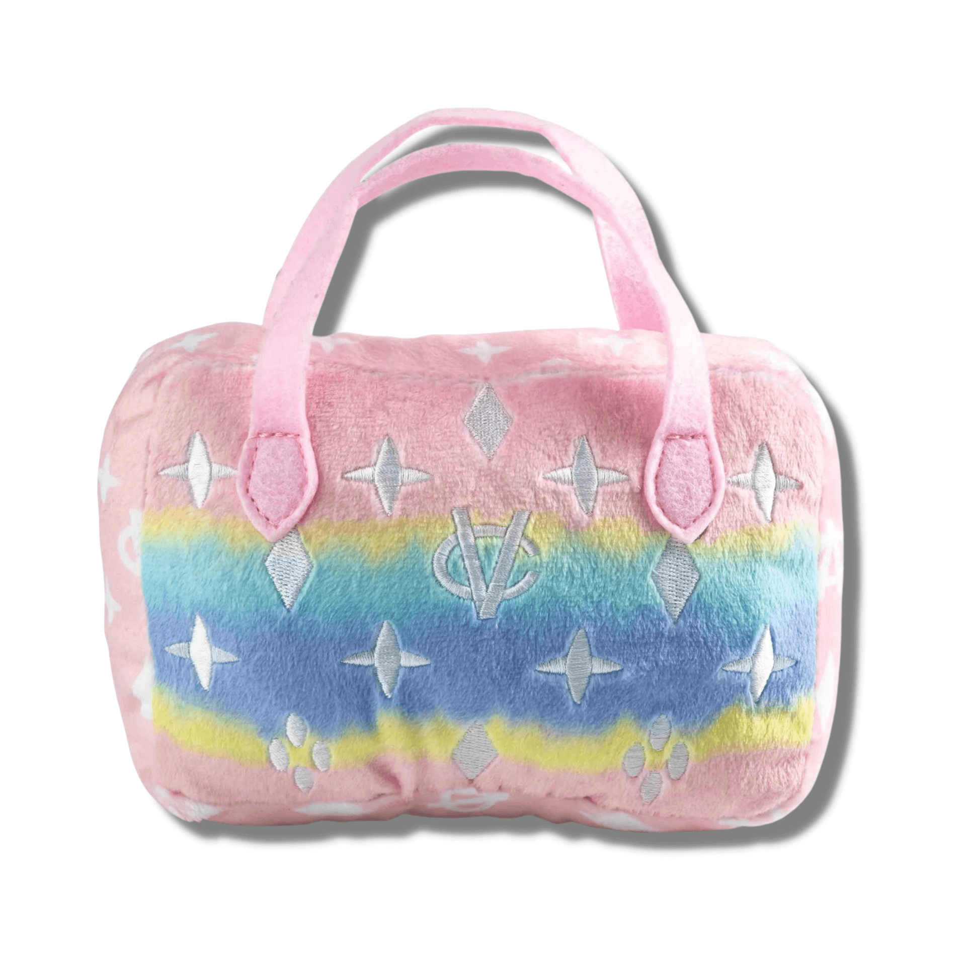 Designer parody ombre handbag dog toy, let's pawty