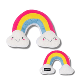 Rainbow themed plush and squeaky dog toy, let's pawty