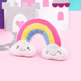 Rainbow themed plush and squeaky dog toy, let's pawty