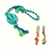 Enrichment dog treat ball with rope
