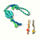 Enrichment dog treat ball with rope