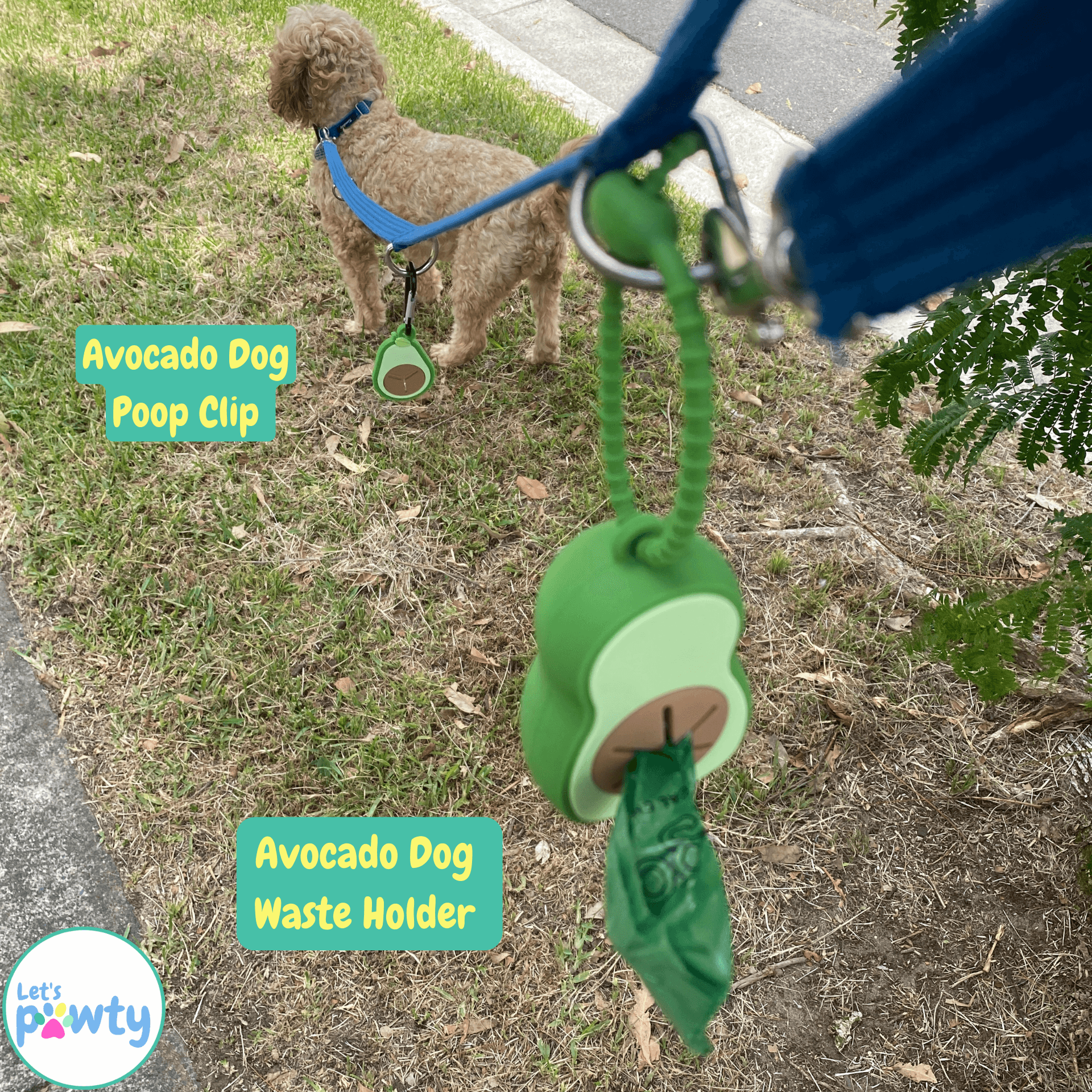 Avocado dog poop waste bag holder and clip set