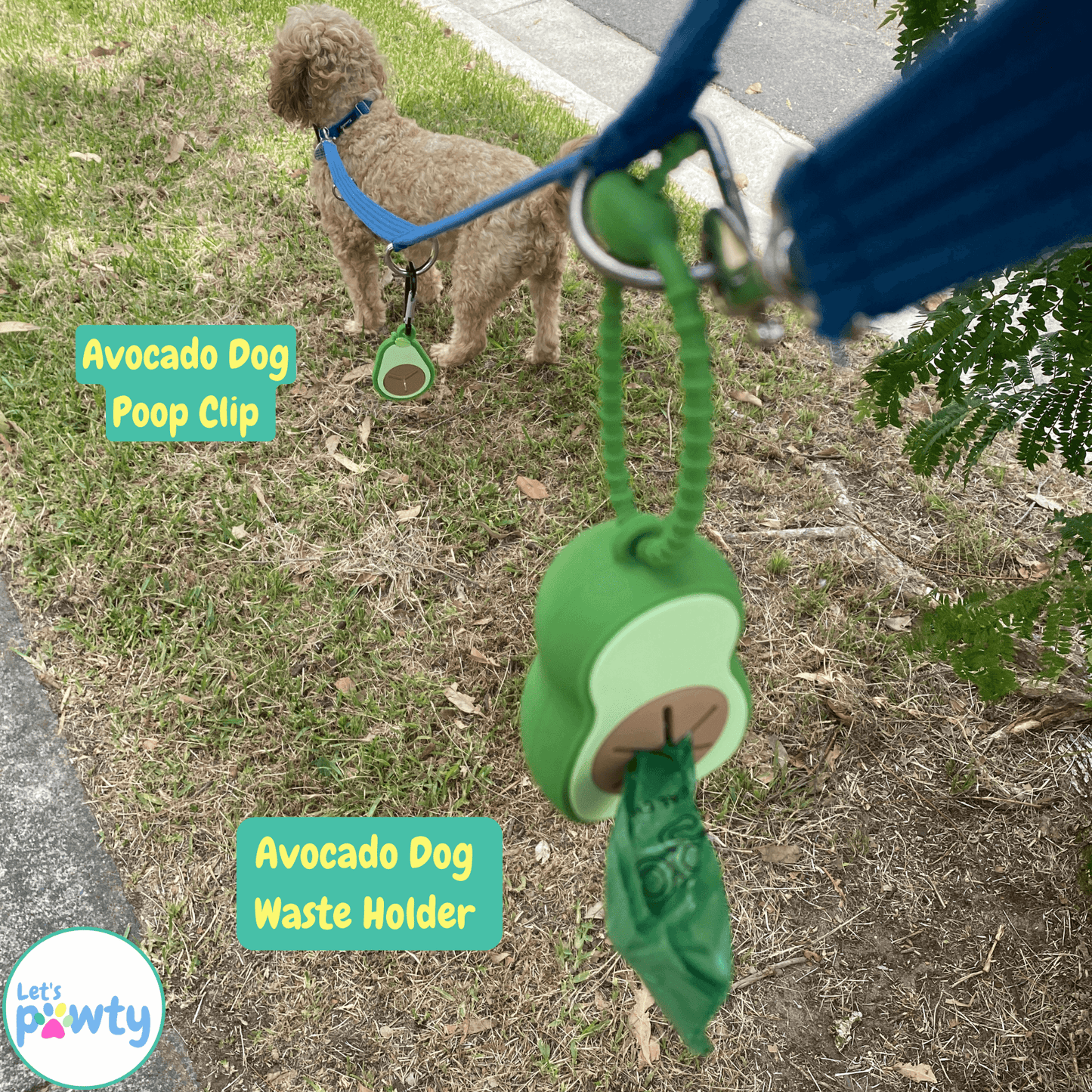 Waste dog poop holders, environmentally friendly poo bags, avocado themed