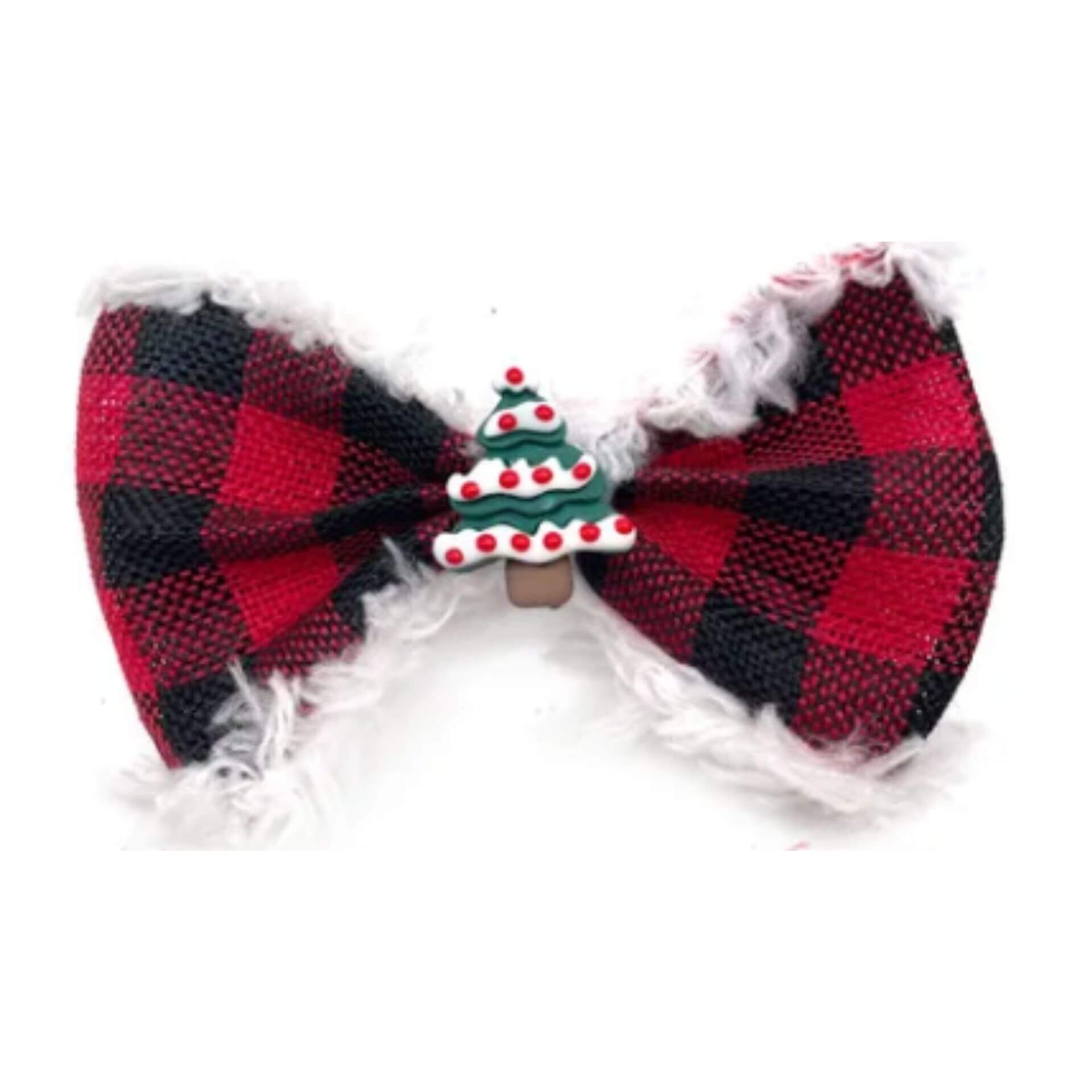 Buffalo red plaid over the collar dog bow, let's pawty 