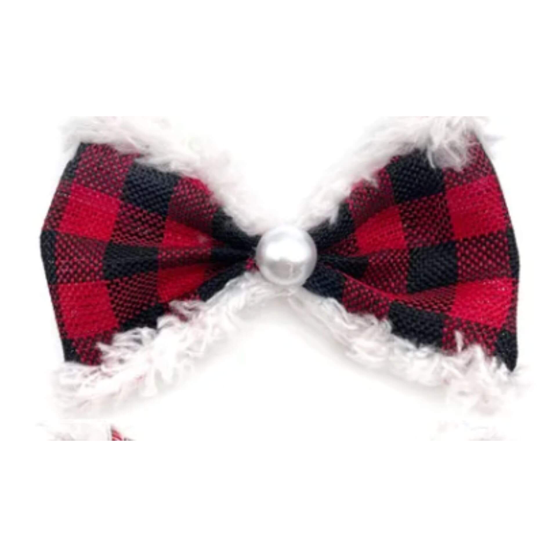 Buffalo red plaid over the collar dog bow, let's pawty 