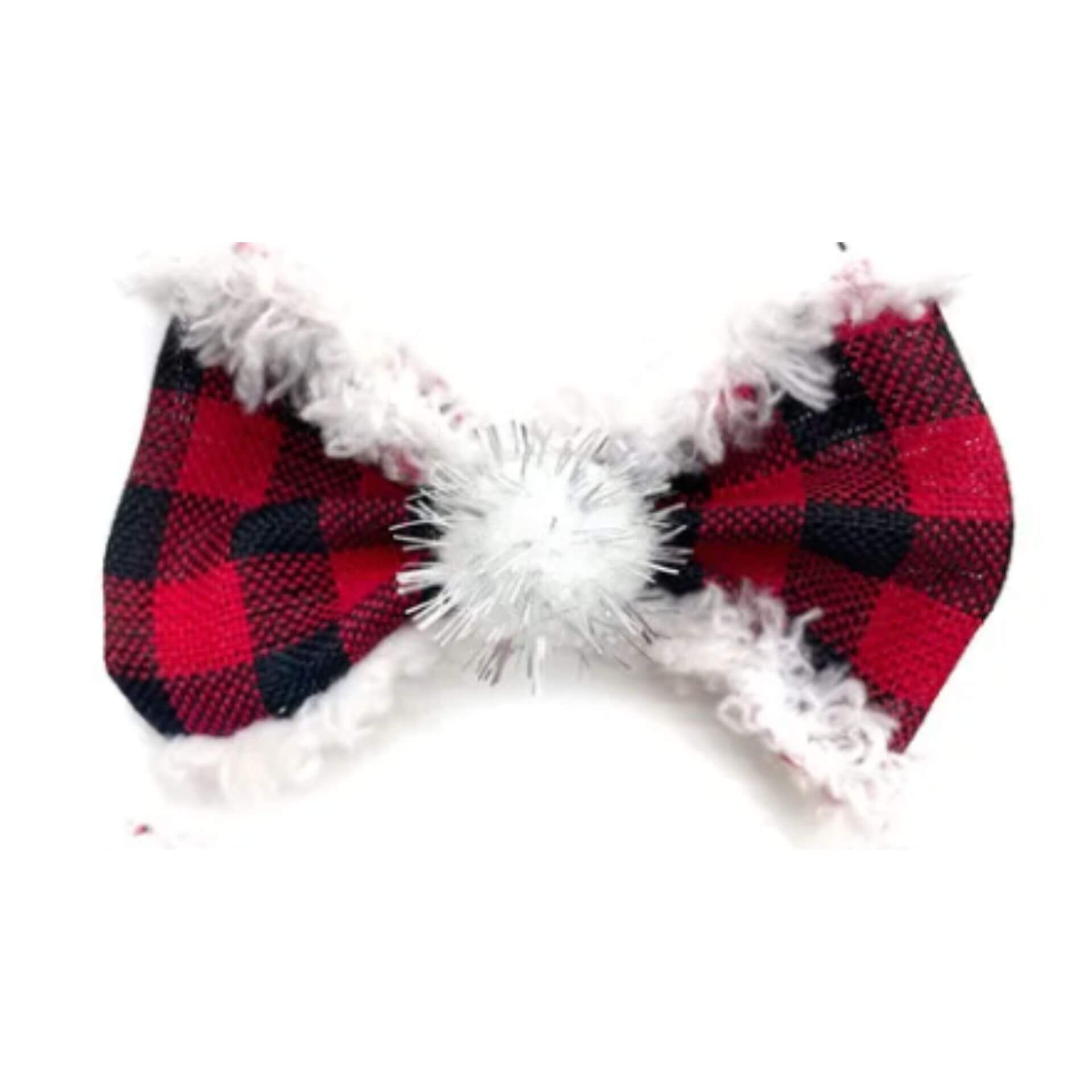 Buffalo red plaid over the collar dog bow, let's pawty 