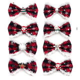 Red plaid buffalo check with snowflakes dog bow accessory let's pawty